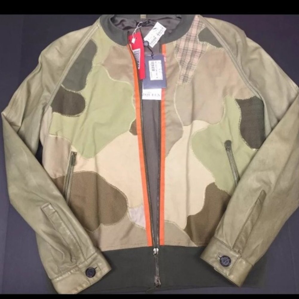 Alexander McQueen -Vintage Leather/Cot Camo Bomber